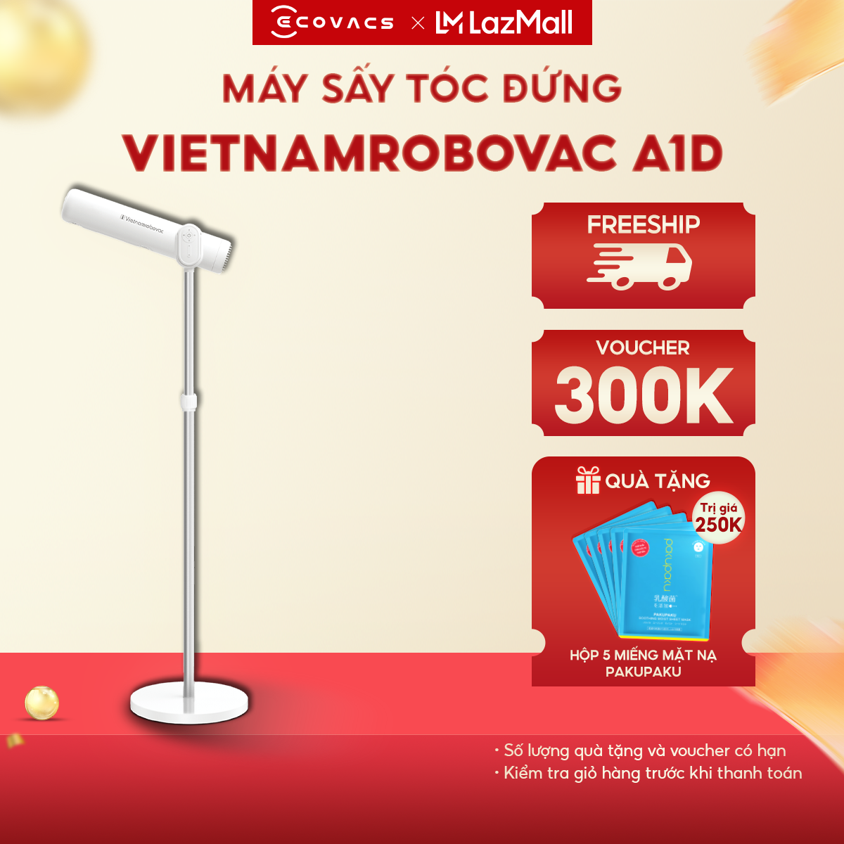 MÁY SẤY TÓC ĐỨNG VIETNAMROBOVAC A1D - CHÍNH HÃNG BH 12 THÁNG