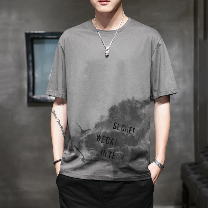 [ Free Ship Max ] Áo Thun Nam Tay Ngắn Cổ Tròn Phối Màu Loang Hình Phong Cảnh SECRET Phá Cách Sành Điệu   Glamour Store TOP NAM 115