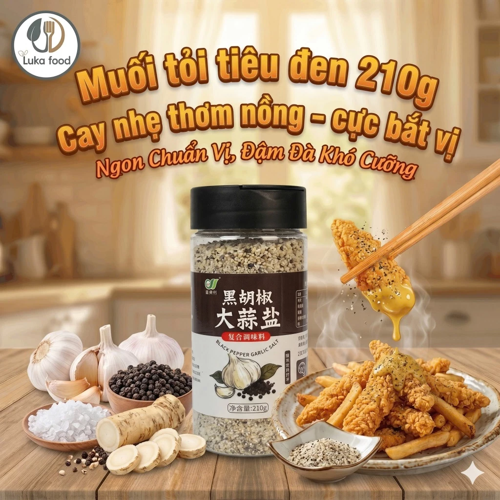 Muối Tỏi Tiêu Đen 210g Gia Vị Nêm Nếm