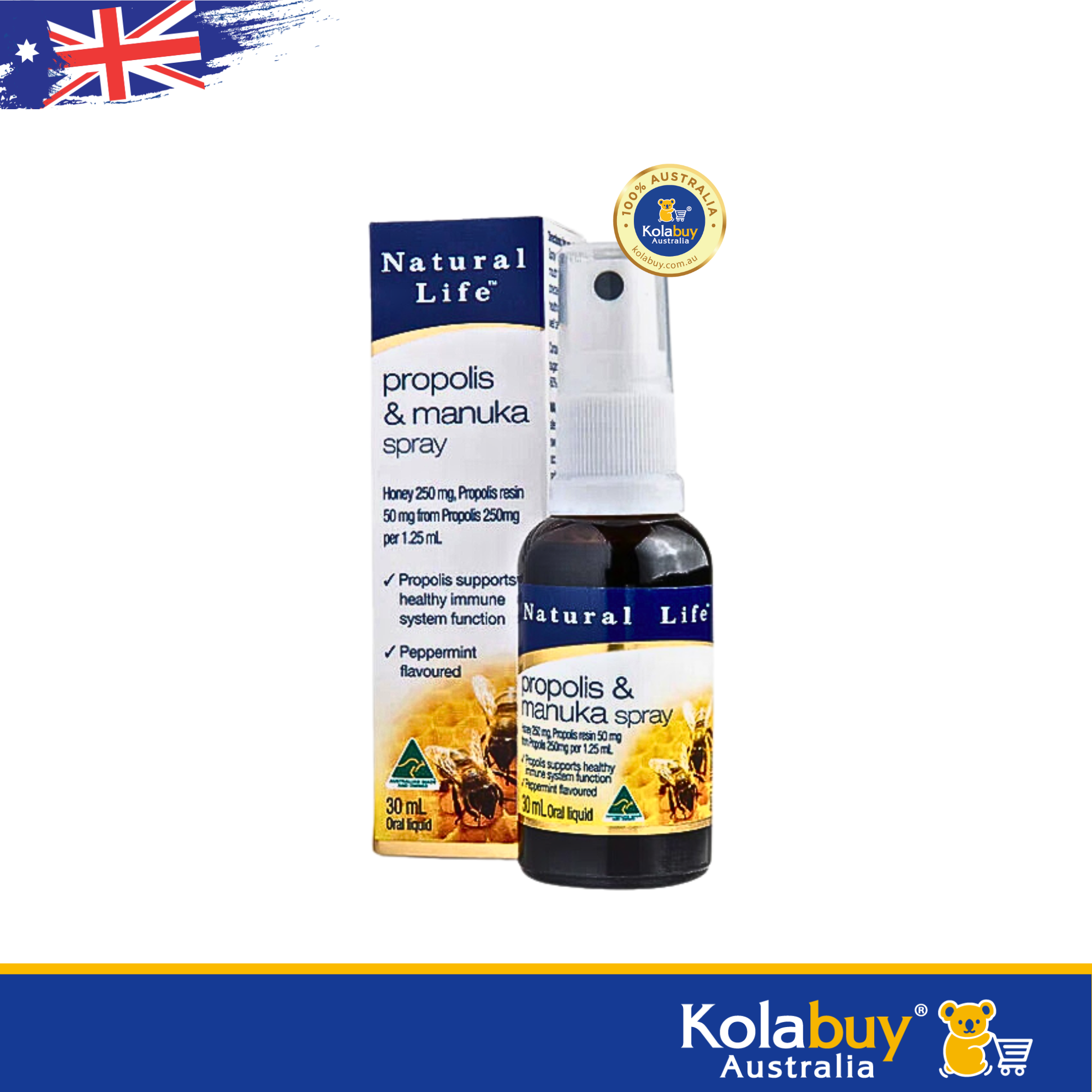 Xịt họng keo ong cao cấp Natural Life Propolis & Manuka Honey Throat Spray 30ml