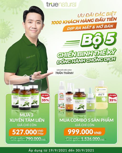 Combo 5 Sản phẩm chăm sóc sức khỏe True Natural - Đồng hành cùng dịch bệnh