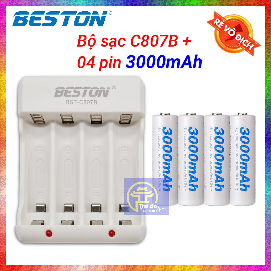 [Chính hãng] Bộ Sạc Pin Beston C807B Tặng kèm 04 Pin Tiểu Sạc Beston AA 3000mAh lắp MIC,máy đo huyết áp..