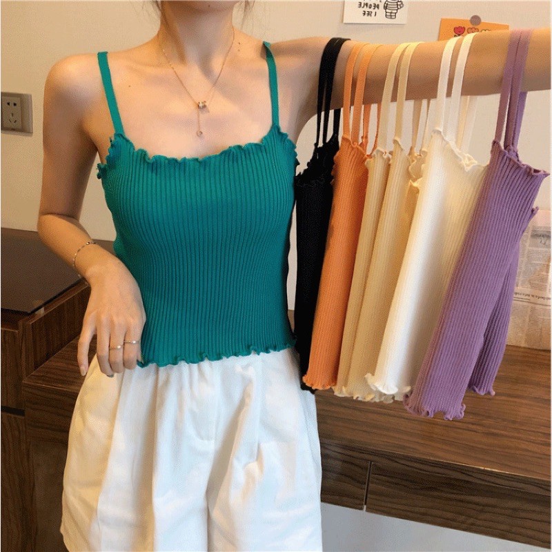 Ms095 áo 2 dây len tăm viền lượn sóng