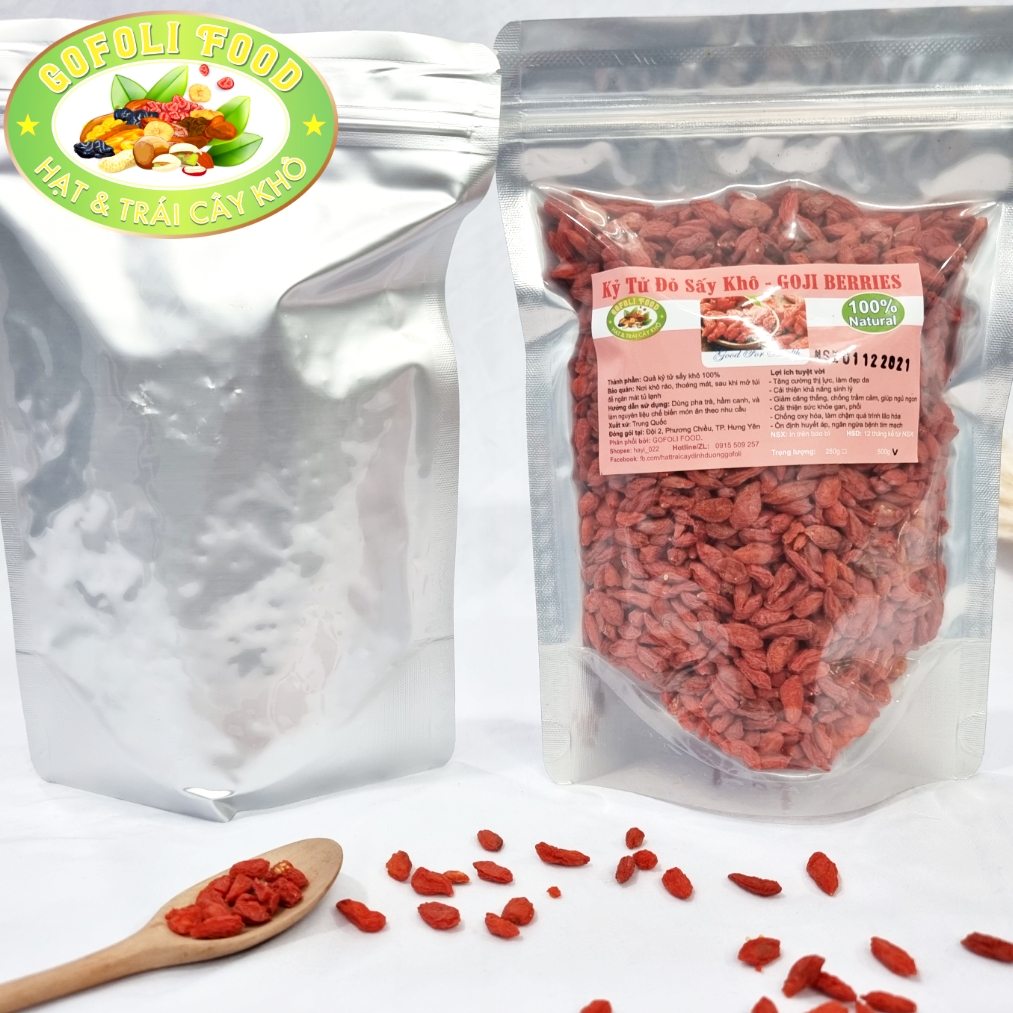 Kỷ tử đỏ sấy khô GOFOLI loại 1, 500g, kỷ tử ngọt, quả to, khô, dẻo size vừa/ Goji berries, class 1, medium size, dried, natural sweet, high quality