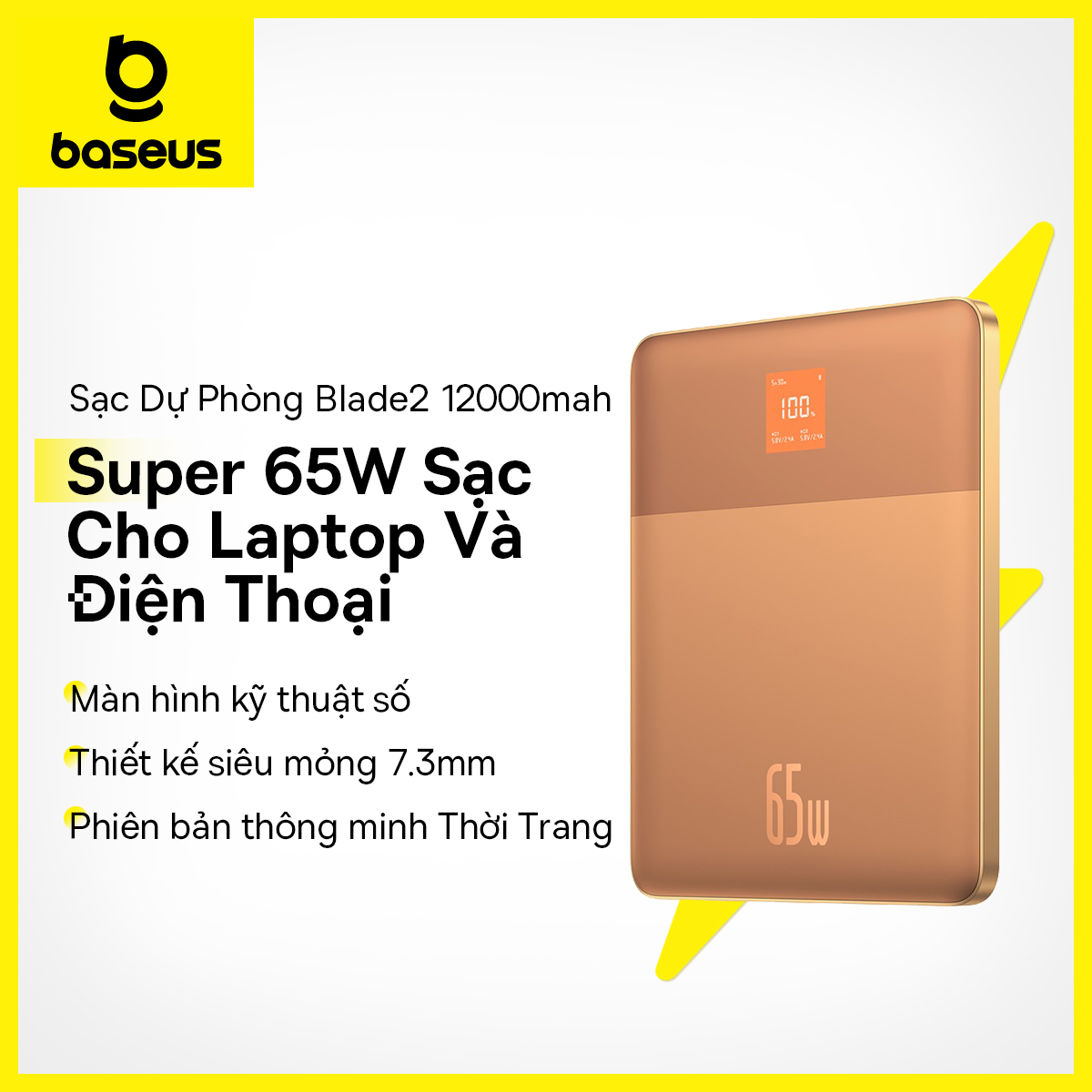 Sạc Dự Phòng Nhanh Baseus Blade2 12000mAh 65W với Màn hình kỹ thuật số Phiên bản thông minh Thiết kế siêu mỏng 