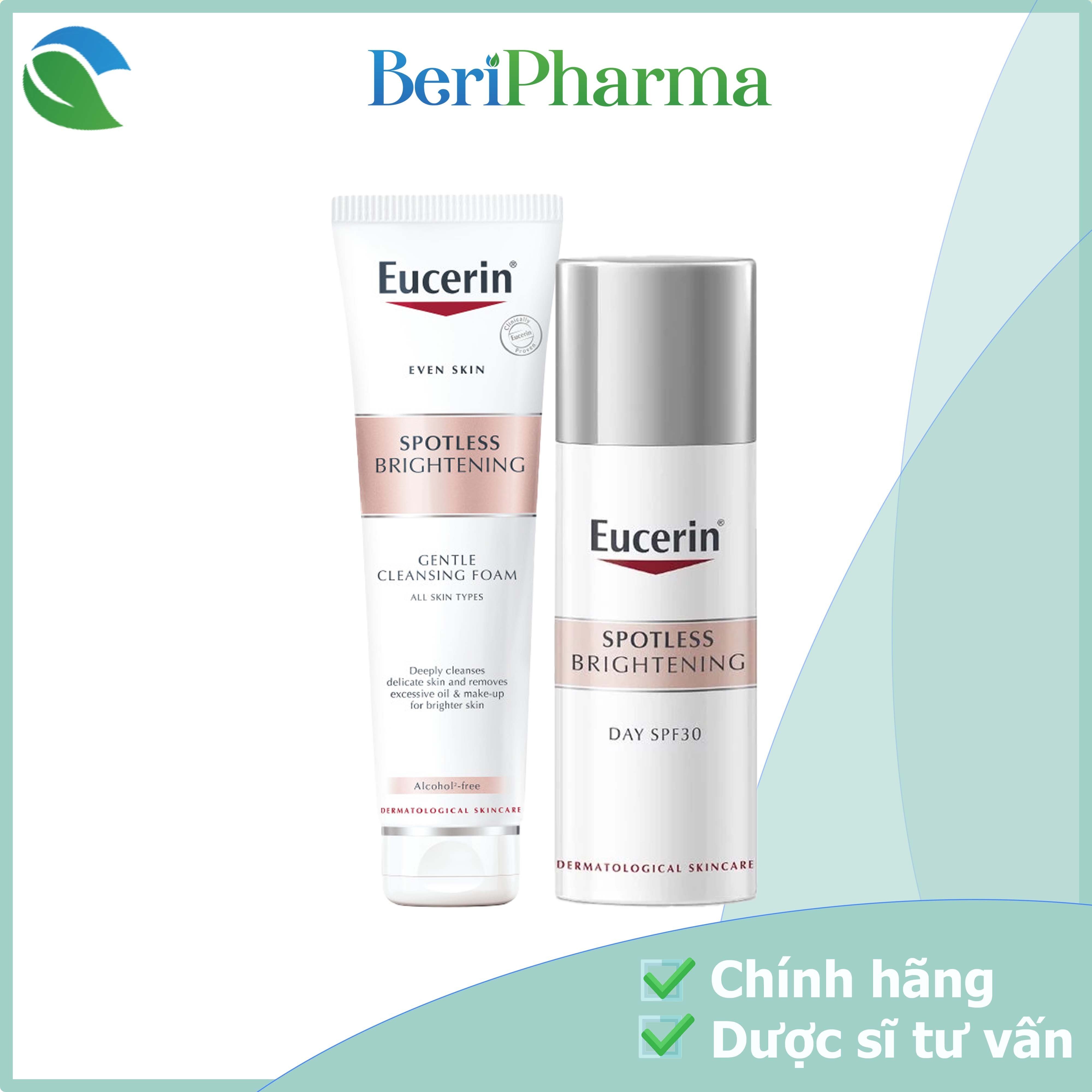Combo Eucerin Sữa Rửa Mặt Và Kem Dưỡng Giảm Thâm Nám Ultrawhite+ Spotless Cleansing Foam 150g & Day 50ml