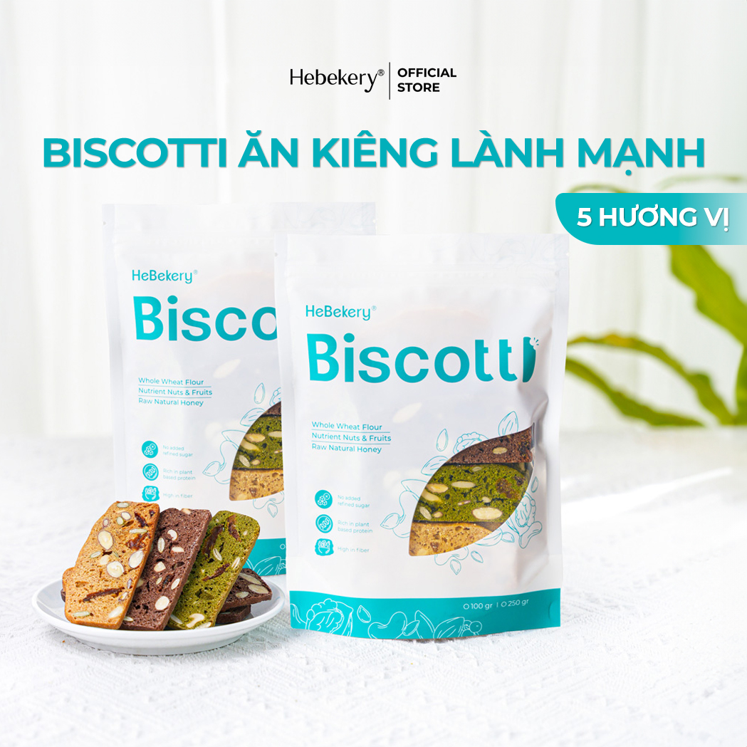 Bánh BISCOTTI Nguyên Cám 5 Vị Ăn Kiêng Lành Mạnh 100% 𝐇𝐄𝐁𝐄𝐊𝐄𝐑𝐘 𝐛𝐲 𝐇𝐄𝐁𝐄 - Bánh Ngũ Cốc Dinh Dưỡng Ăn Kiêng