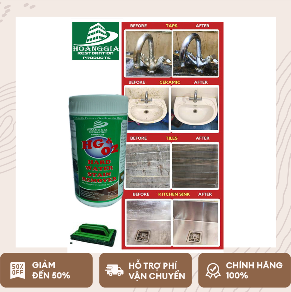 Bột tẩy canxi, ố bẩn ,rỉ sét thiết bị Inox, ceramic, stone HG-02 Stain Remover 350gr_Nano Tech