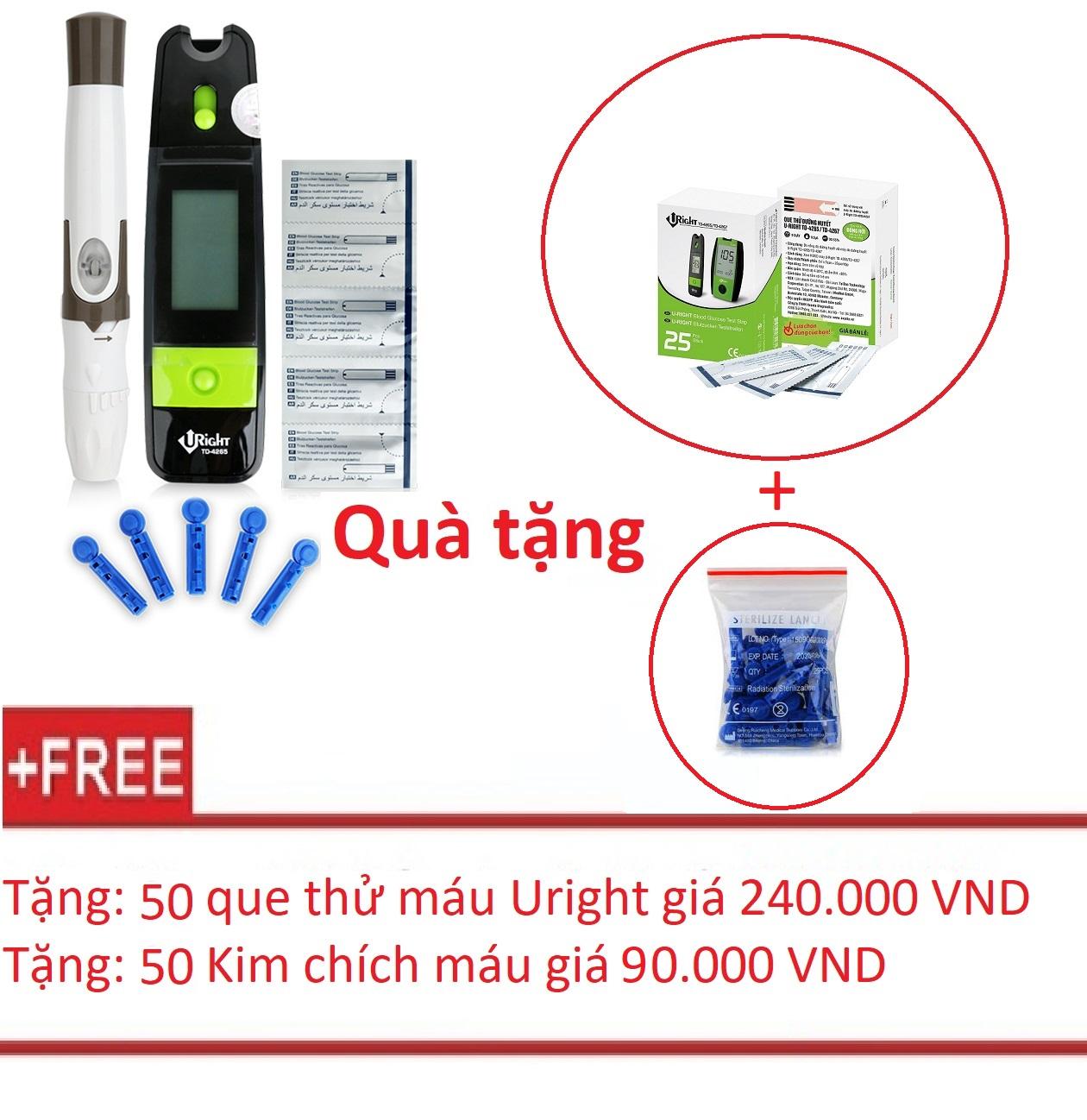 Máy đo đường huyết Uright TD-4265 + Tặng kèm 50 que thử đường huyết và 50 kim chích máu