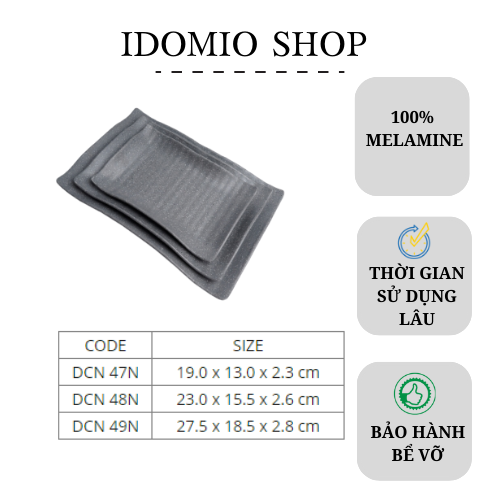 Dĩa Nhựa Melamine Nhám Xám Hình Chữ Nhật
