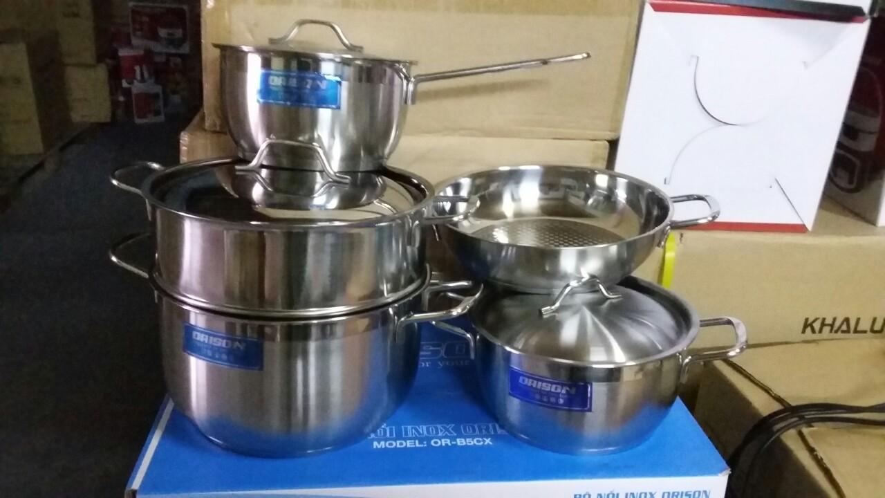 BỘ NỒI 5 CÁI ORISON  NẮP INOX 3 ĐÁY ORB5CX