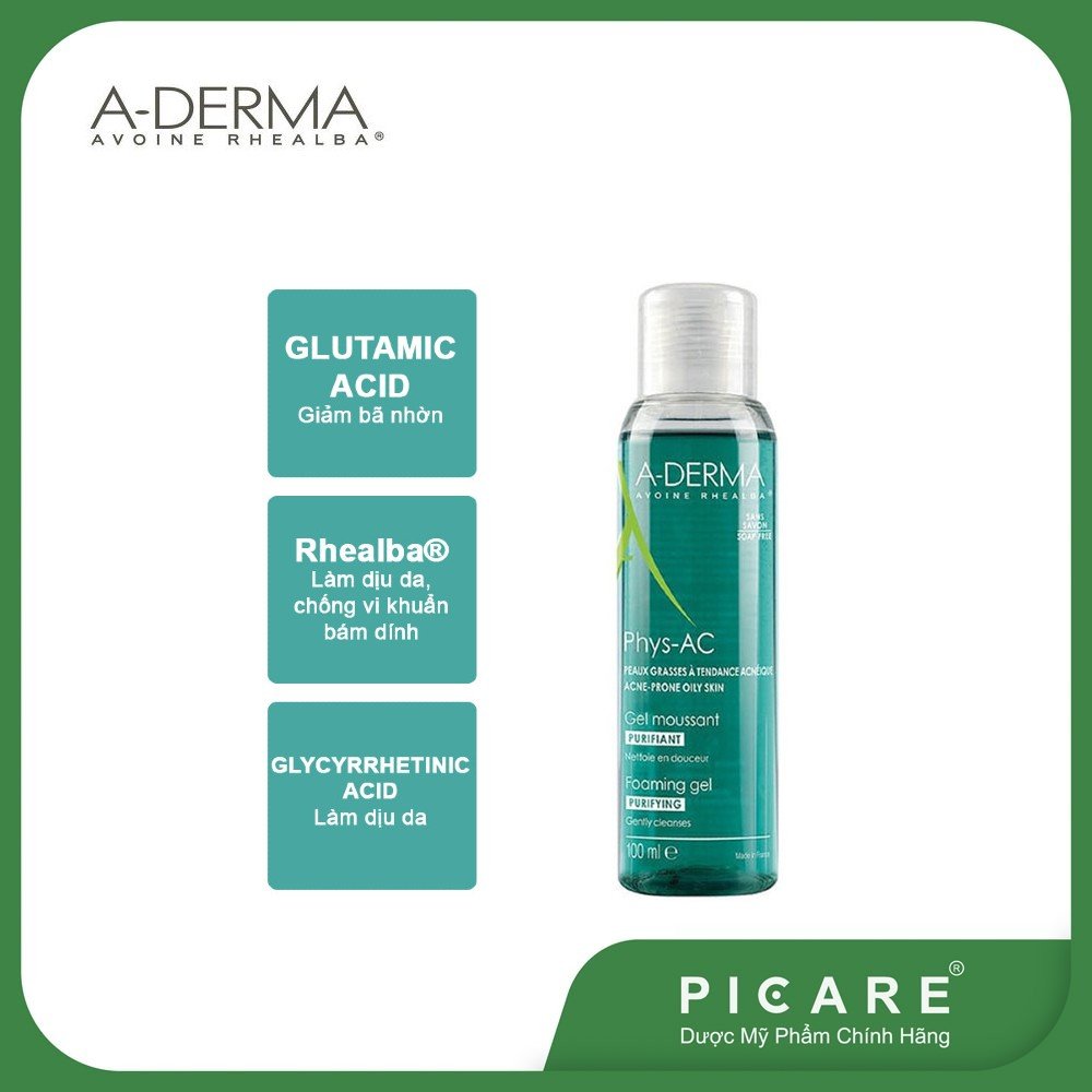 Sữa rửa mặt cho da dầu, mụn, nhạy cảm a-derma phys-ac purifying foaming gel 100ml