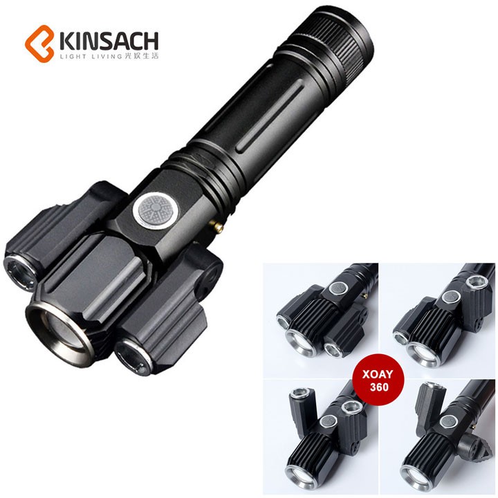 Đèn pin cầm tay 3 pha siêu sáng xoay 360 độ tiện dụng đèn pin siêu sáng kinsach ks-738 , 3 mắt xoay 360 độ - hàng cao cấp