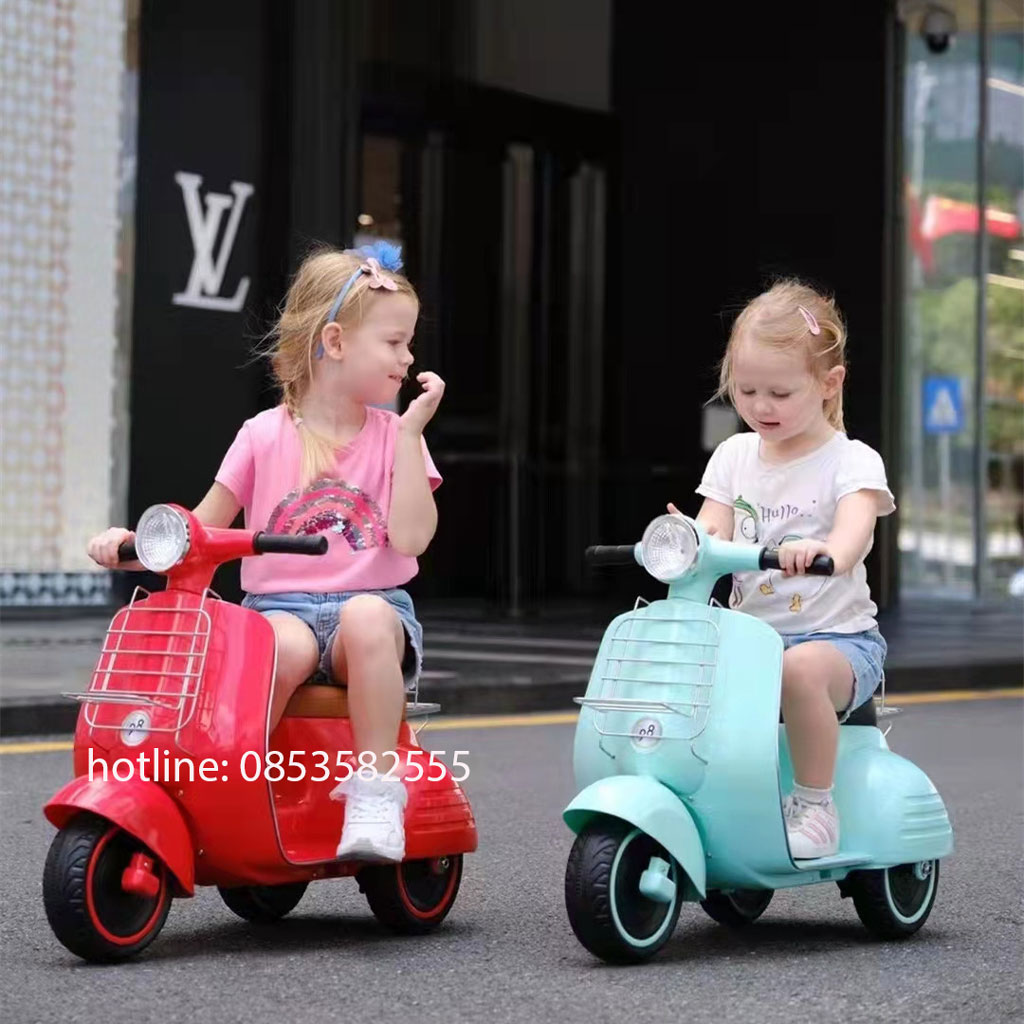 Xe Máy Điện Trẻ Em Mẫu Mới Nhất 2022 - Xe Máy Điện Vespa Cho Bé Cao Cấp mã 6288 Có Bảo Hành