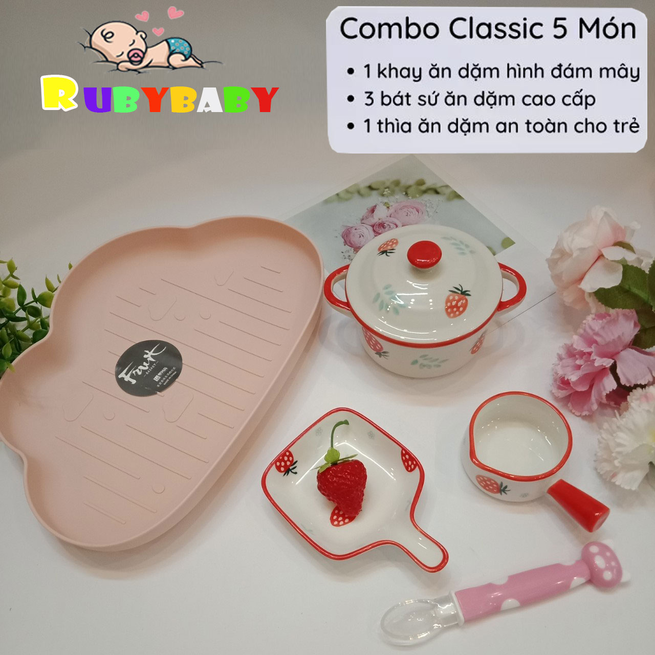 [FREE-SHIP] Combo Bát ăn dặm cho bé, Chén Ăn dặm bằng sứ hình hoa quả