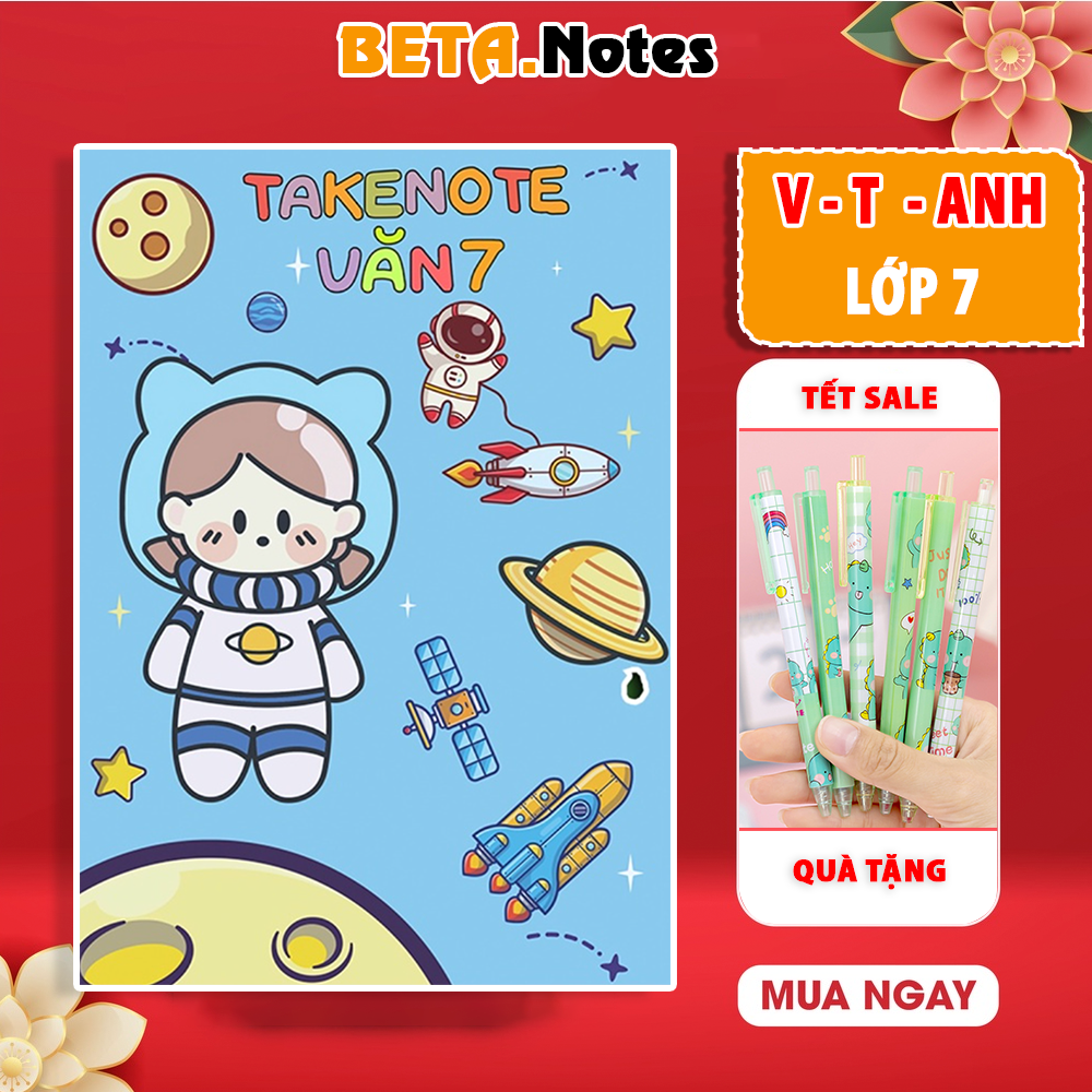 Combo 3 sổ takenote Văn Toán Anh lớp 7, sổ tay ghi chú lò xo khổ a5 hoặc sổ còng sắt đóng binder - takenotes beta