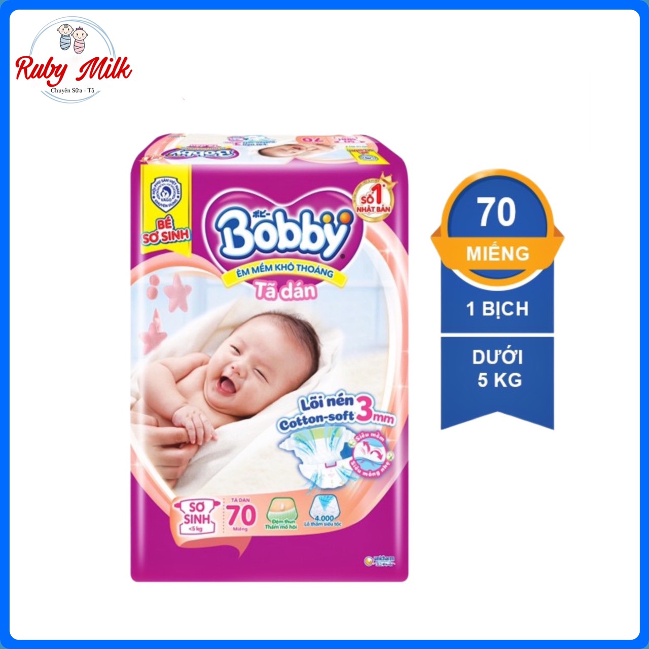 Tã dán bobby size xs 70 miếng
