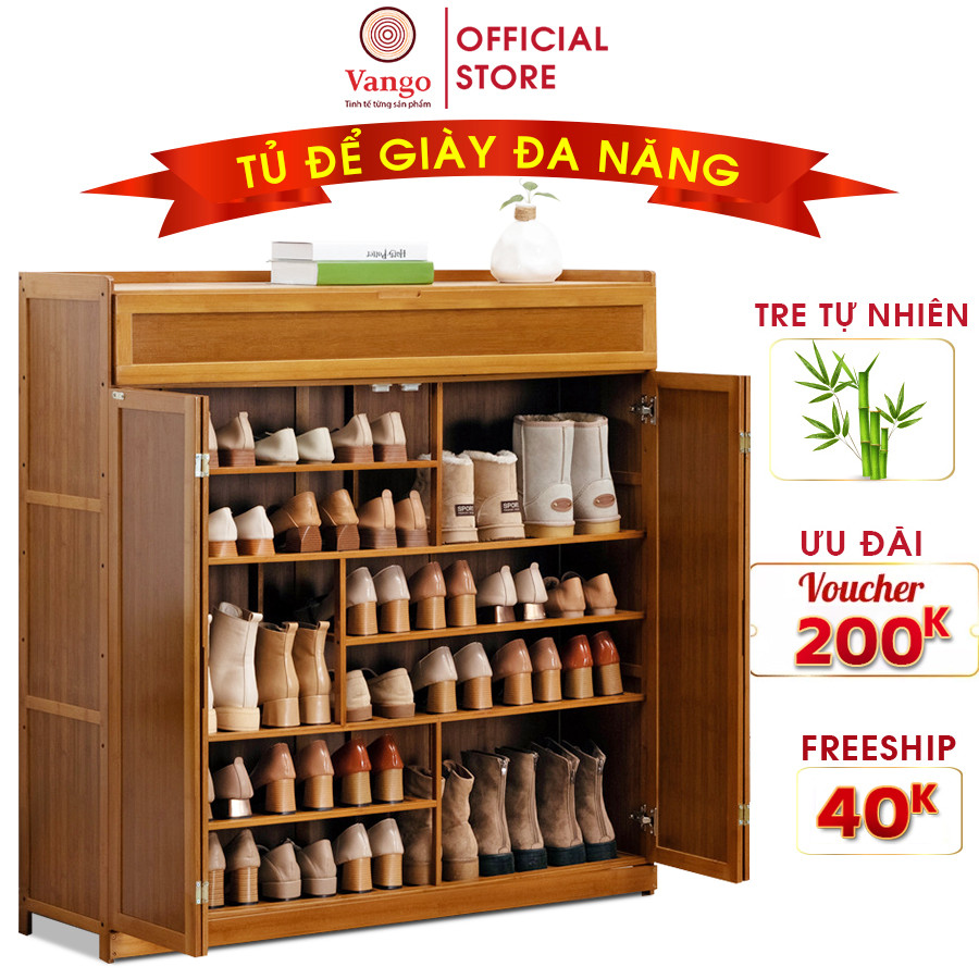 Tủ Để Giày Dép Gỗ Tre Tự Nhiên VANGO V11 Cao Cấp - Tủ Gỗ Để Đồ Đa Năng Với Thiết Kế Hiên Đại, Sang Trọng, Sơn Phủ Bóng Cao Cấp Chống Nước, Ẩm Mốc, Mối Mọt Cực Tốt