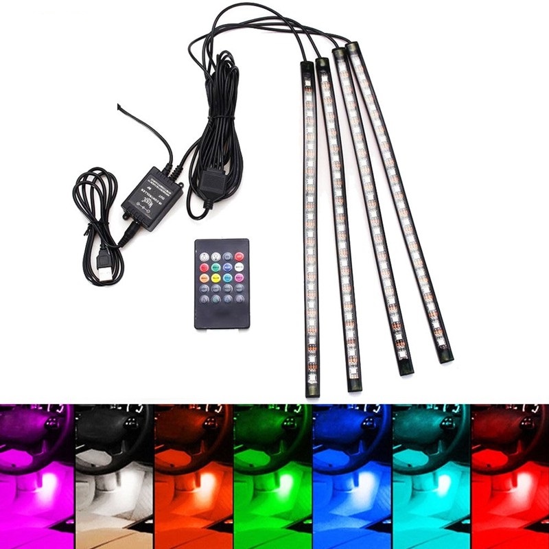 [Chân Cắm USB] Đèn Led Gầm Ô Tô Nháy Theo Nhạc Cực Độc Gồm 4 Thanh 22Cm 12 Bóng Led