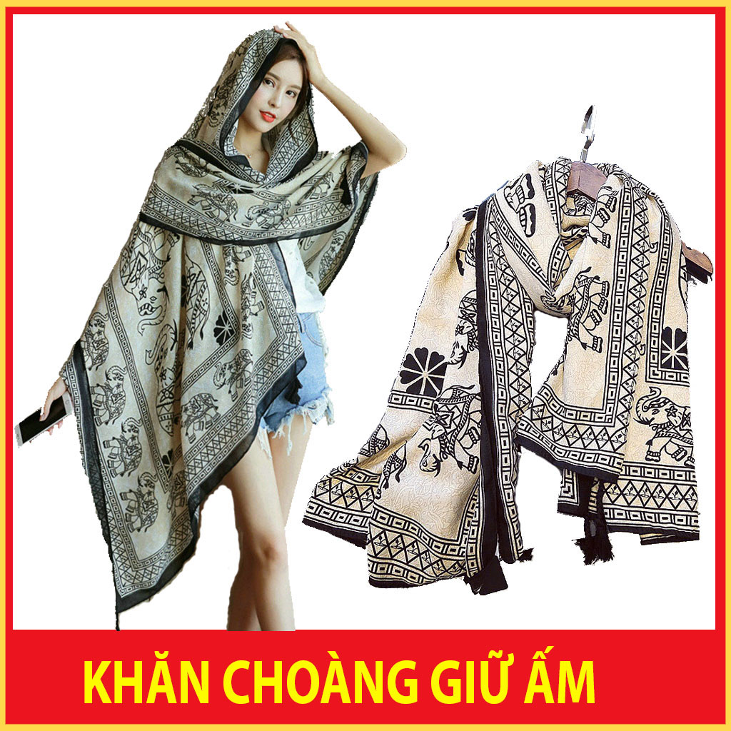 Khăn choàng boho họa tiết hình voi vintage
