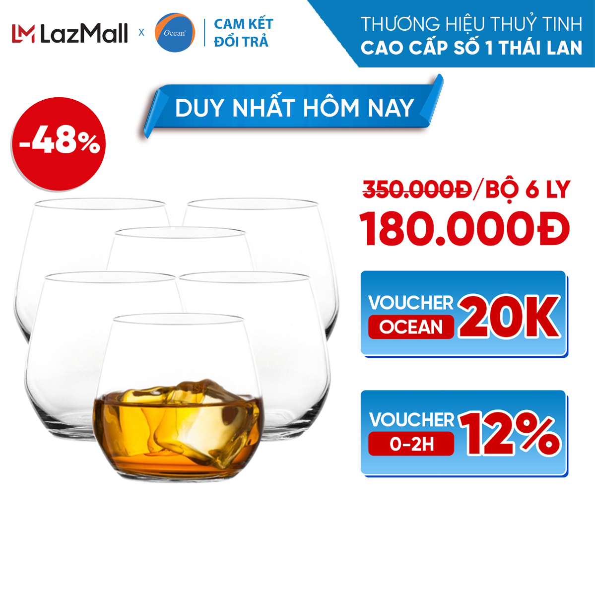 Bộ 6 ly rượu ocean lexington rock 345ml