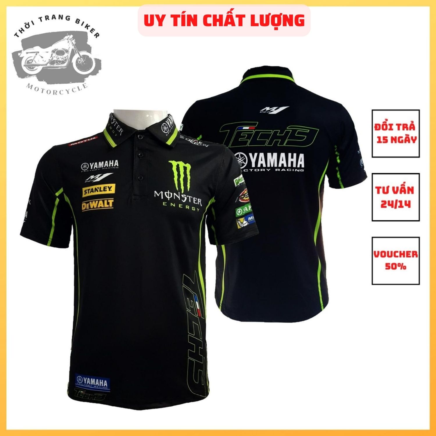 Áo thun lạnh nam, phượt xe máy, racing boy YAMAHA đen