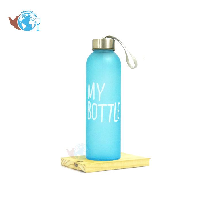 [HCM]Bình đựng nước thủy tinh màu in chữ My bottle 500ml có dây xách