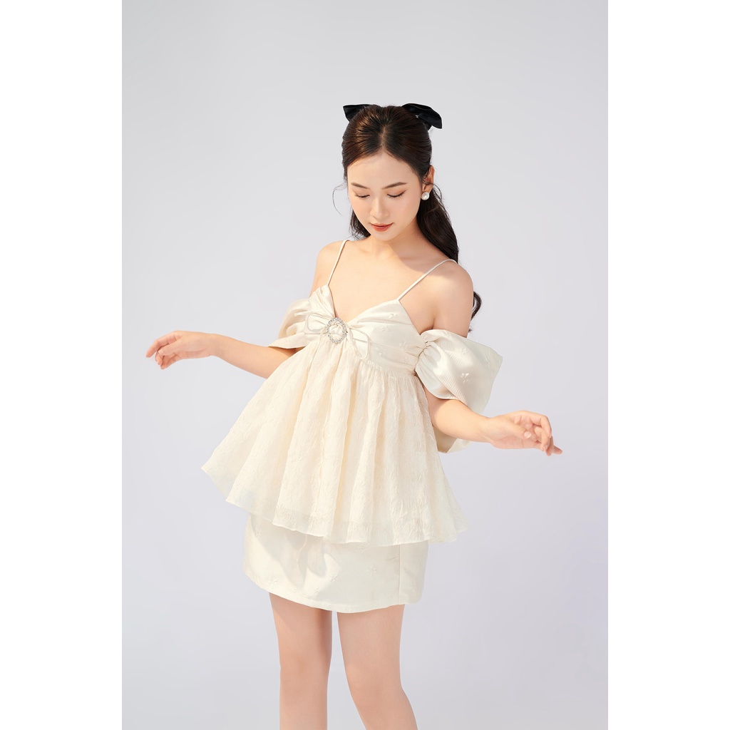 ✿ Somee studio ✿ Fanette blouse ✿ Áo trễ vai voan hoa phối tafta