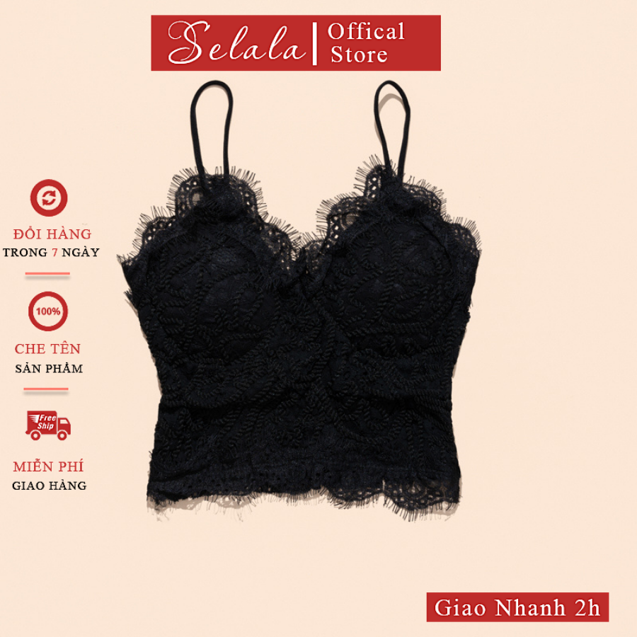 Áo bra 2 dây selala croptop viền ren hoa thoáng mát, mềm mịn 2s12
