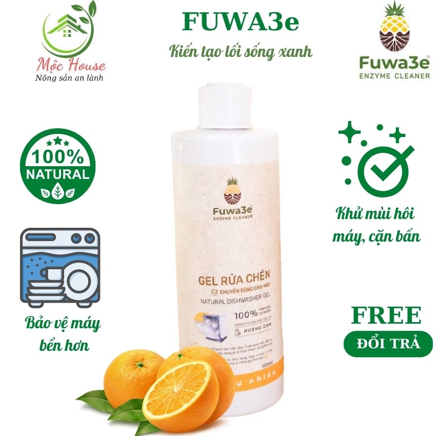 Gel rửa chén dùng cho máy rửa chén bát, nước rửa chén sinh học fuwa3e - chai 500ml , mộc xanh house