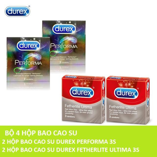 Bộ 4 Hộp 12Pcs ( 2 Bao cao su Durex Performa 3s + 2 Bao cao su Durex Fetherlite Ultima 3s )  - Che tên sản phẩm khi giao