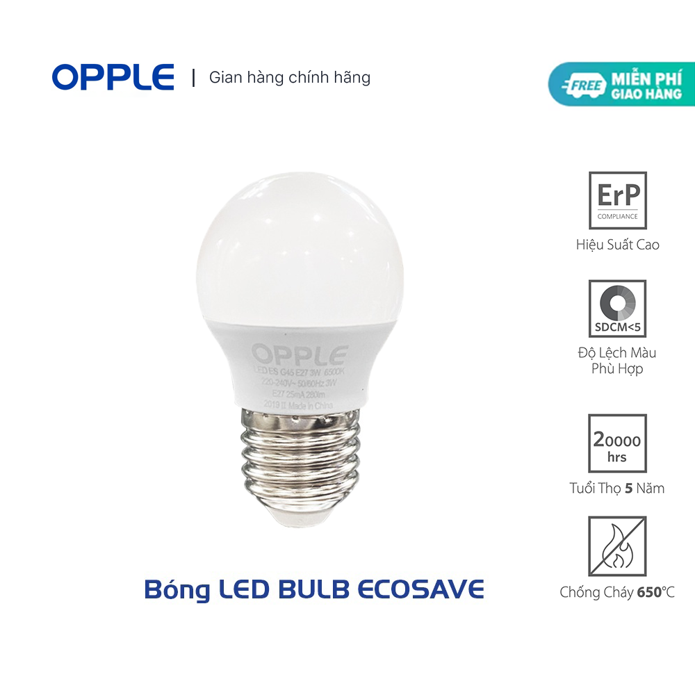 Đèn LED OPPLE EcoMax 1 Bulb P45-E27-3W-V7 - Tiết Kiệm Năng Lượng - Hiệu Suất Chiếu Sáng Cao - Chính Hãng