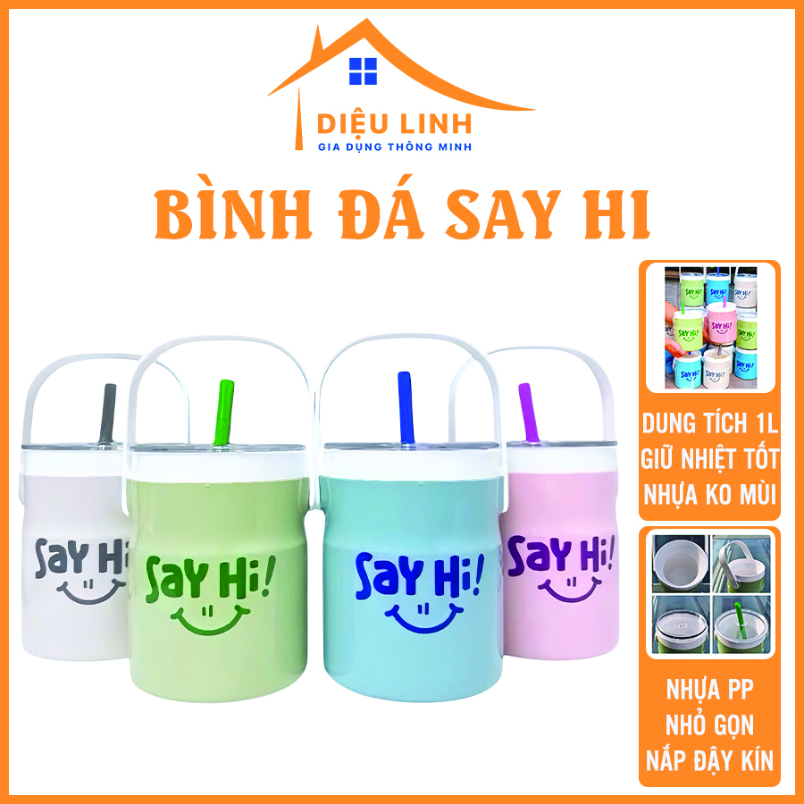 Bình Trà Sữa SAY HI 1L- Nhựa PP An Toàn, Giữ Nhiệt Tốt, Kèm Ống Hút. Bình Giữ Nhiệt Hot Trend, Ly Đựng Trà Sữa Size Lớn - Bình Trà Sữa 1 Lít Phiên Bản Anh Trai Say Hi, Bình Đựng Đồ Uống Có Quai Xách Tramanhshop