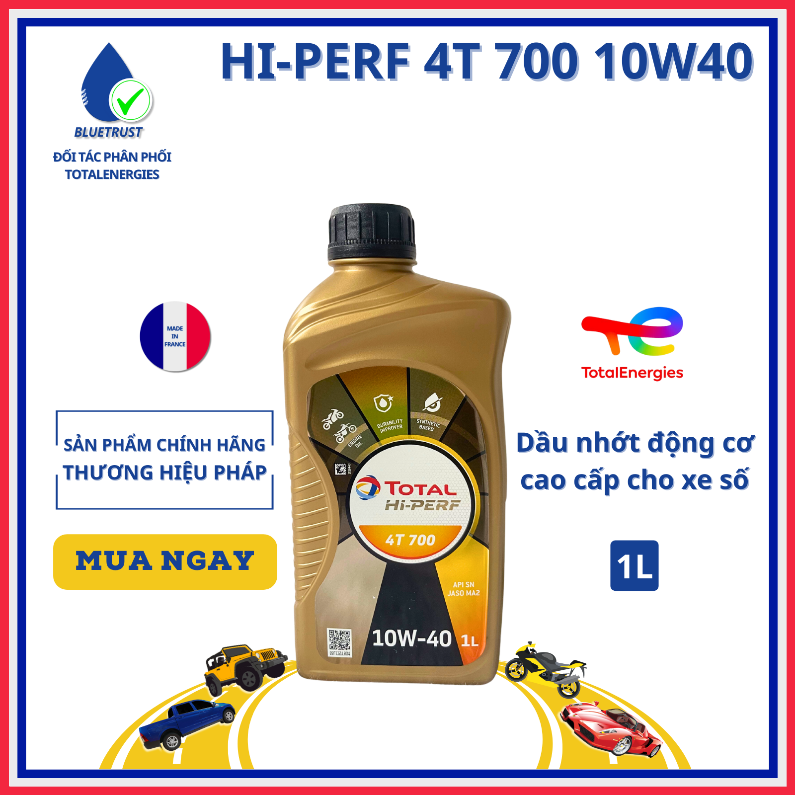 Dầu nhớt xe máy total hi perf 4t 700 10w40 - 1 lít