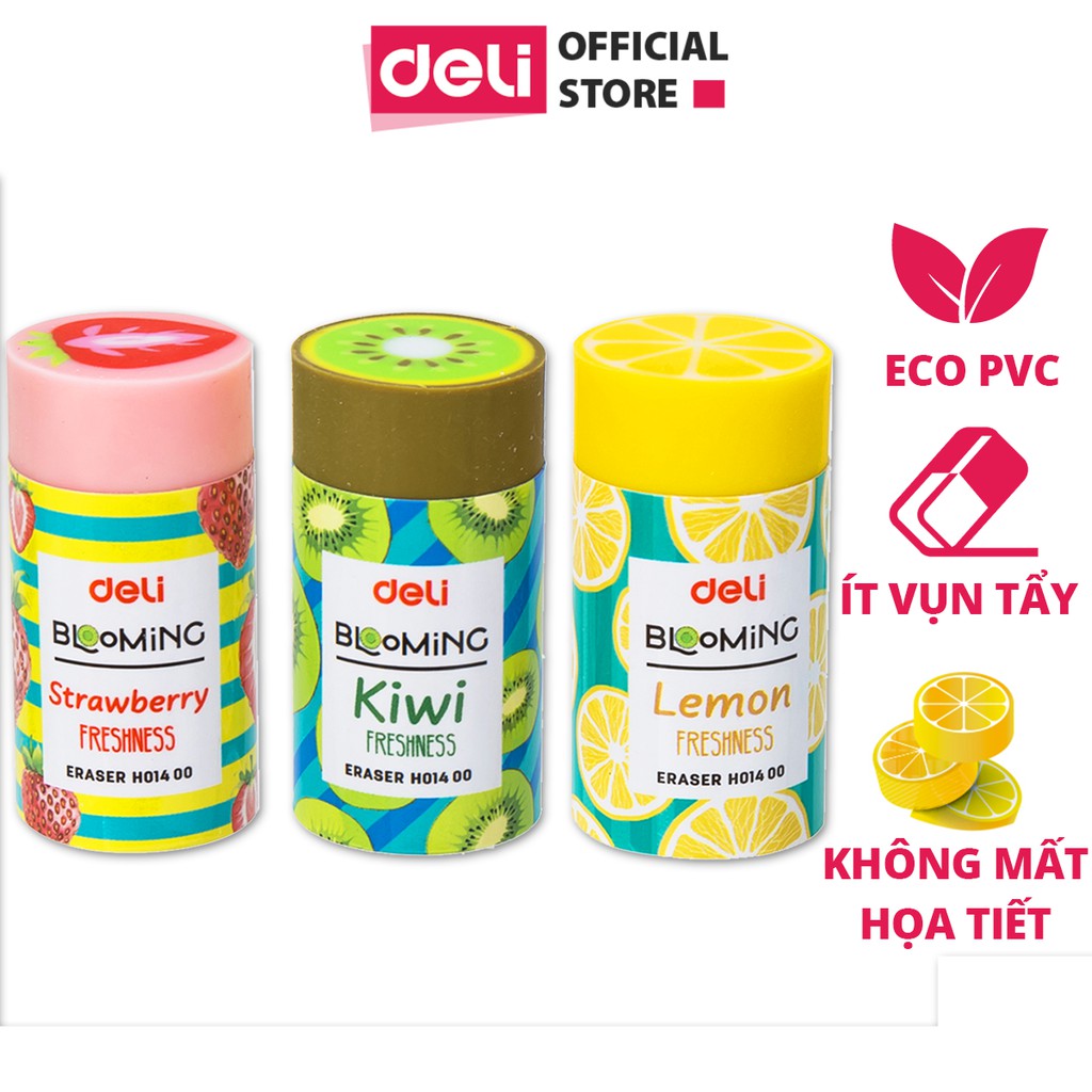 Gôm tẩy deli hình hoa quả dễ thương kiwi, dâu, chanh - tẩy sạch ít vụn tẩy - eh01400