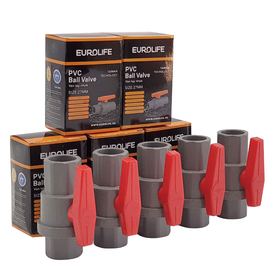 Bộ 5 van pvc 2 mảnh ghép siêu nhẹ có chân dùng cho ống nước 27mm eurolife el-vcc27