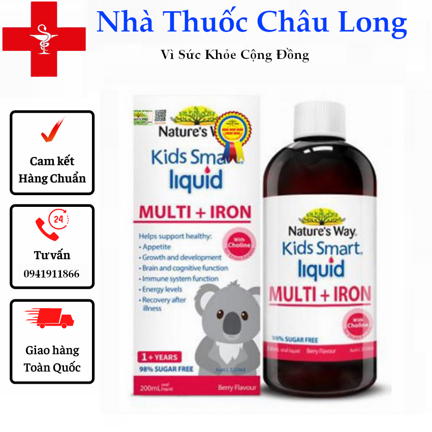 Siro Vitamin Tổng Hợp và Sắt Nước Cho Bé Nature's Way Kids Smart Liquid Multi + Iron 200ml-Hàng Date Mới