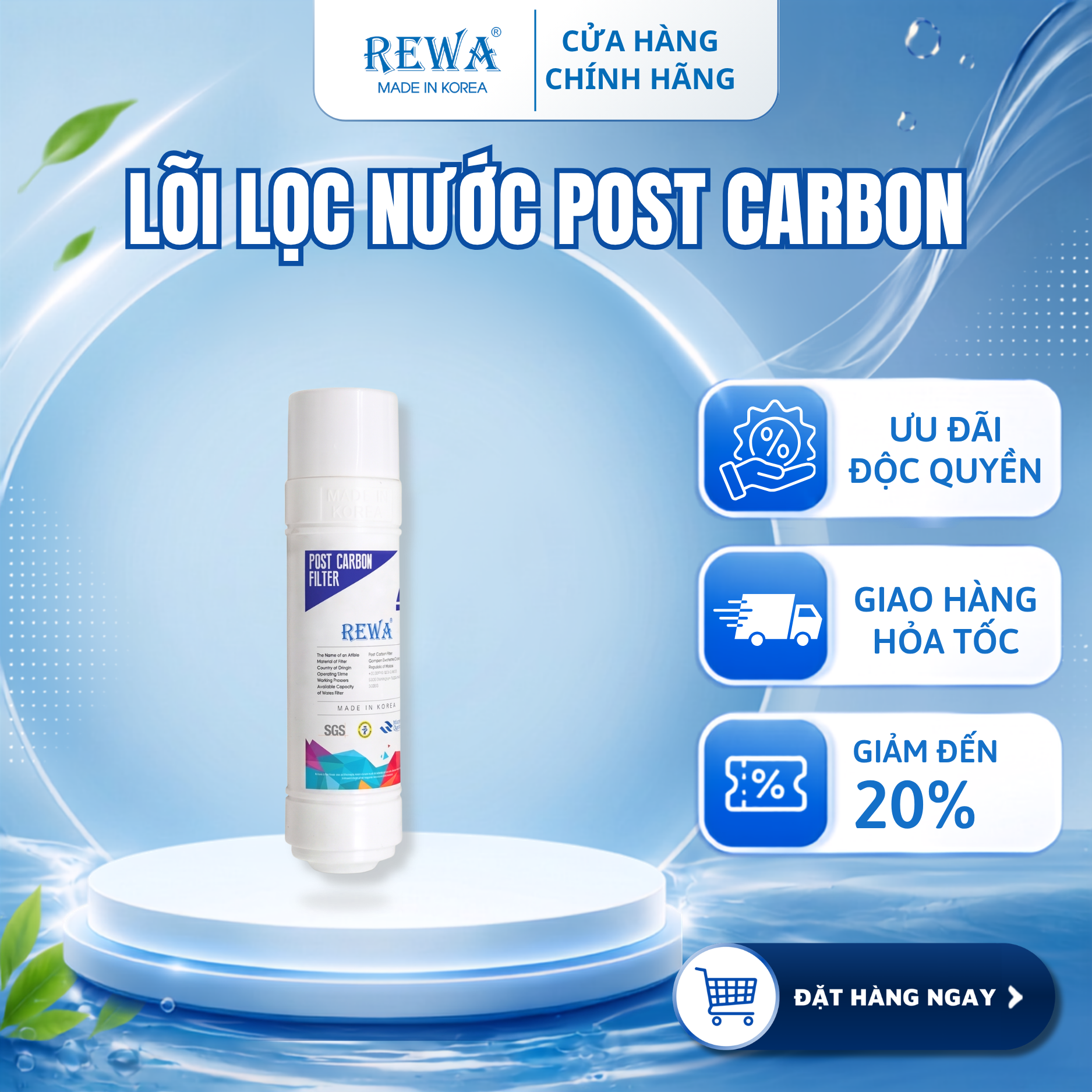 Lõi lọc nước post carbon rewa 11 inch