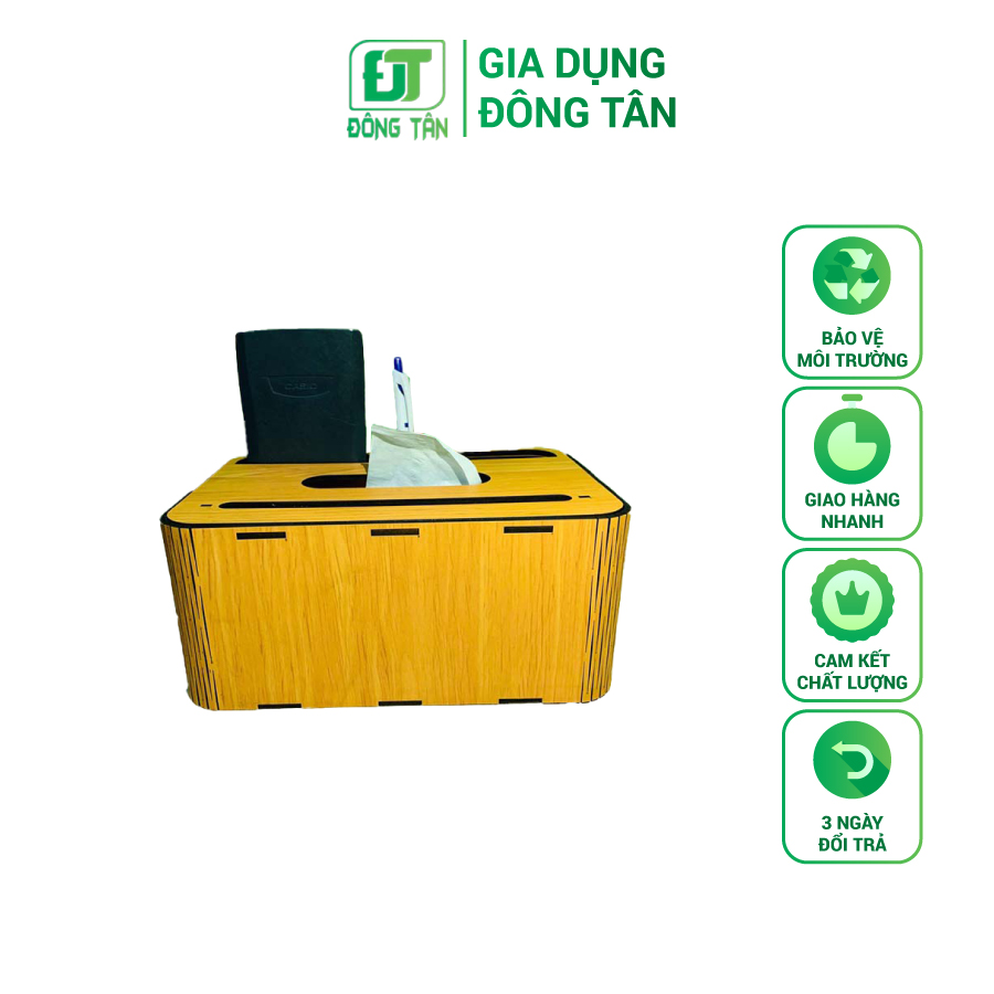 [HCM]Hộp Đựng Khăn Giấy Ăn ĐÔNG TÂN Bằng Gỗ Có Khe Đỡ Điện Thoại Rút Giấy Bên Trên