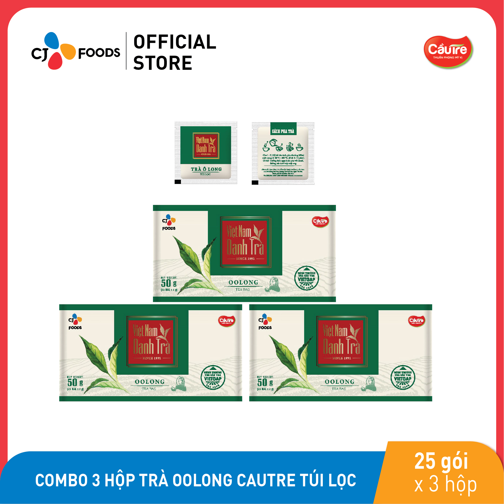 Combo 3 Hộp Trà Oolong CAUTRE Túi Lọc - CJ Foods - Hộp 25 gói