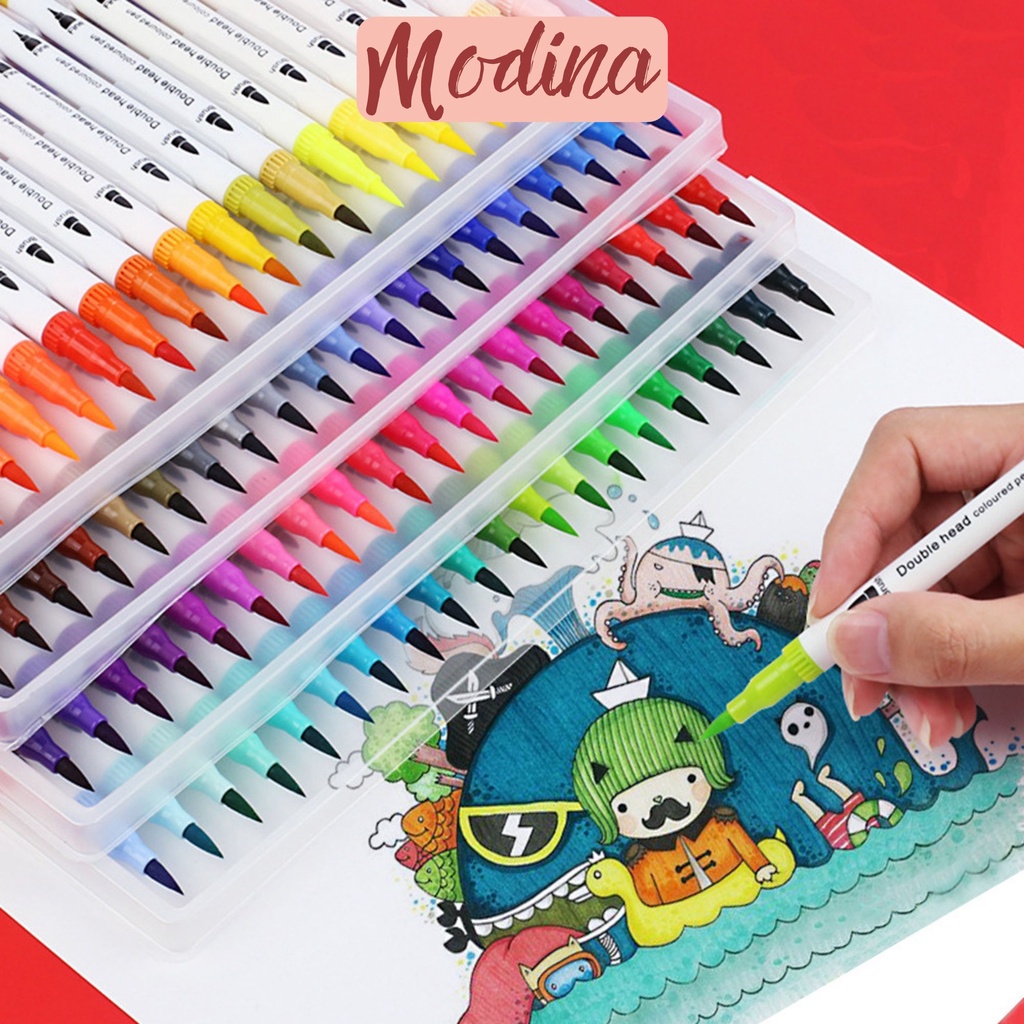 Bút viết ᴄalligraphy 2 đầu brush soft bộ 12 màu trang trí sổ Bullet Journals