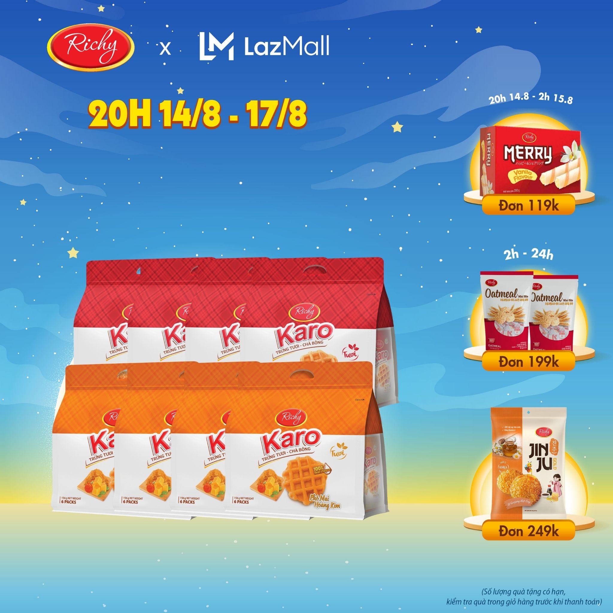 Combo 8 bịch bánh trứng tươi – chà bông karo richy 2 vị - date 45 ngày từ nsx, kh cân nhắc khi mua sl lớn