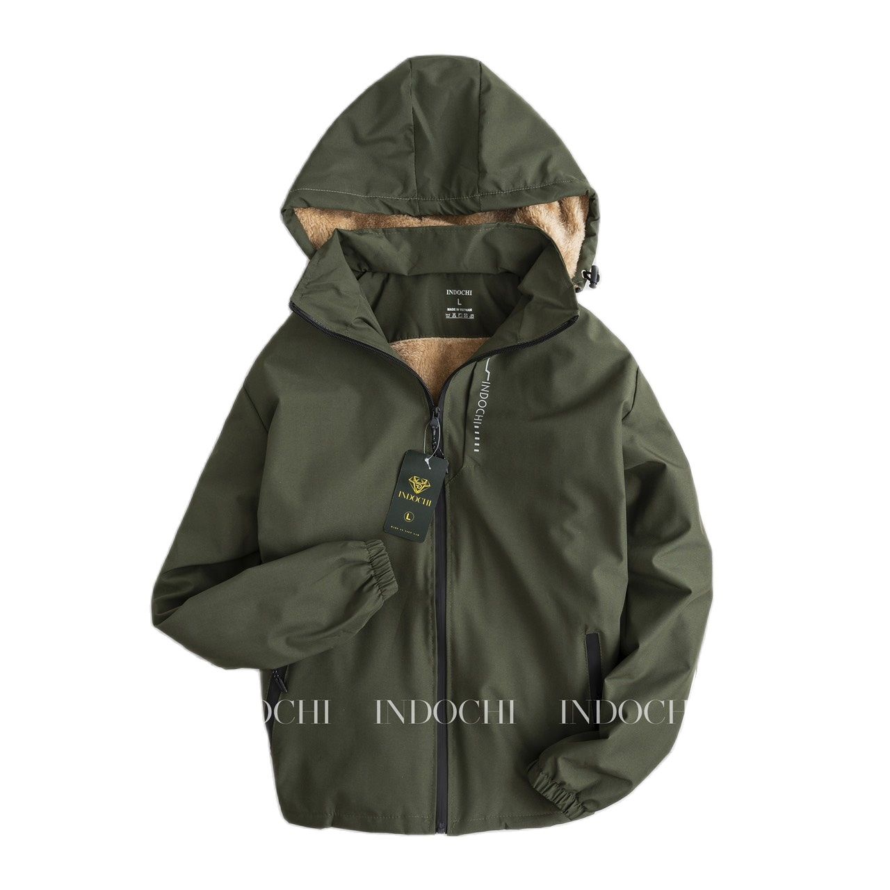  Áo Khoác Gió Nam Nữ Lót Lông Cừu Áo Gió Lót LÔNG CỪU Nam Nữ Phối Chữ In Ngực Chống Nước Chống Gió có mũ tháo rời 