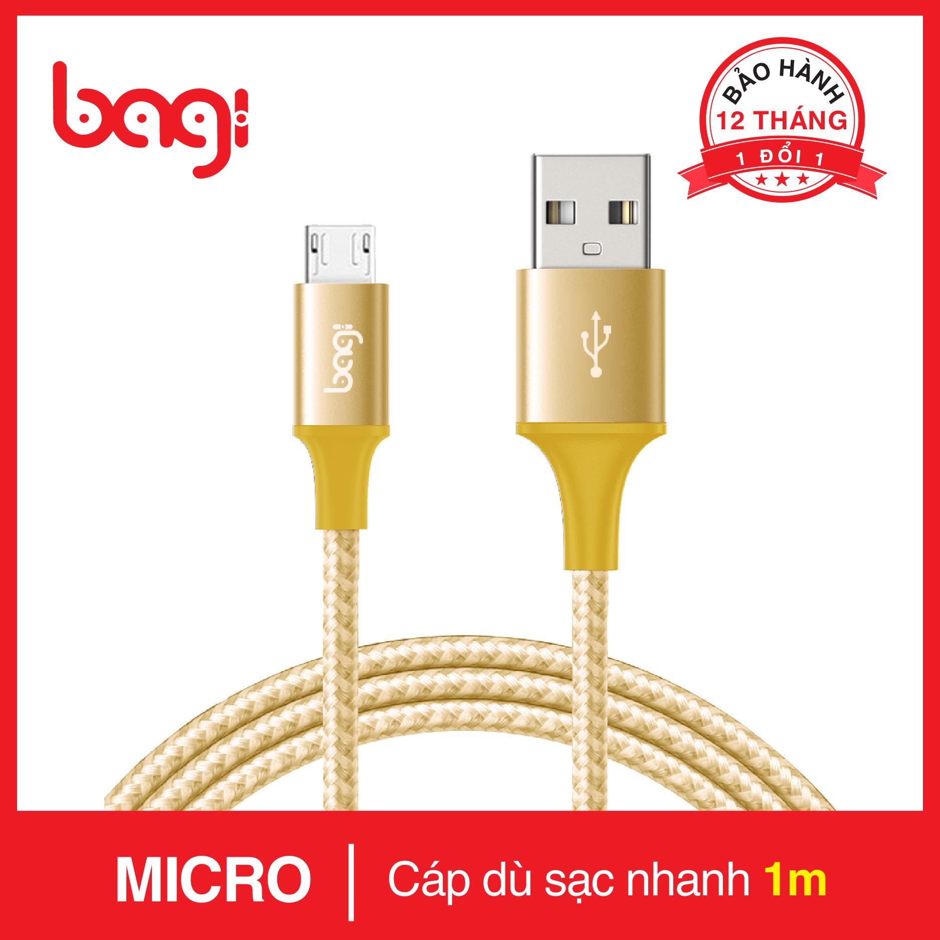 Cáp Dù Sạc Nhanh Micro Bagi dài 1m MS100 bọc dù chống rối, chống đứt siêu bền