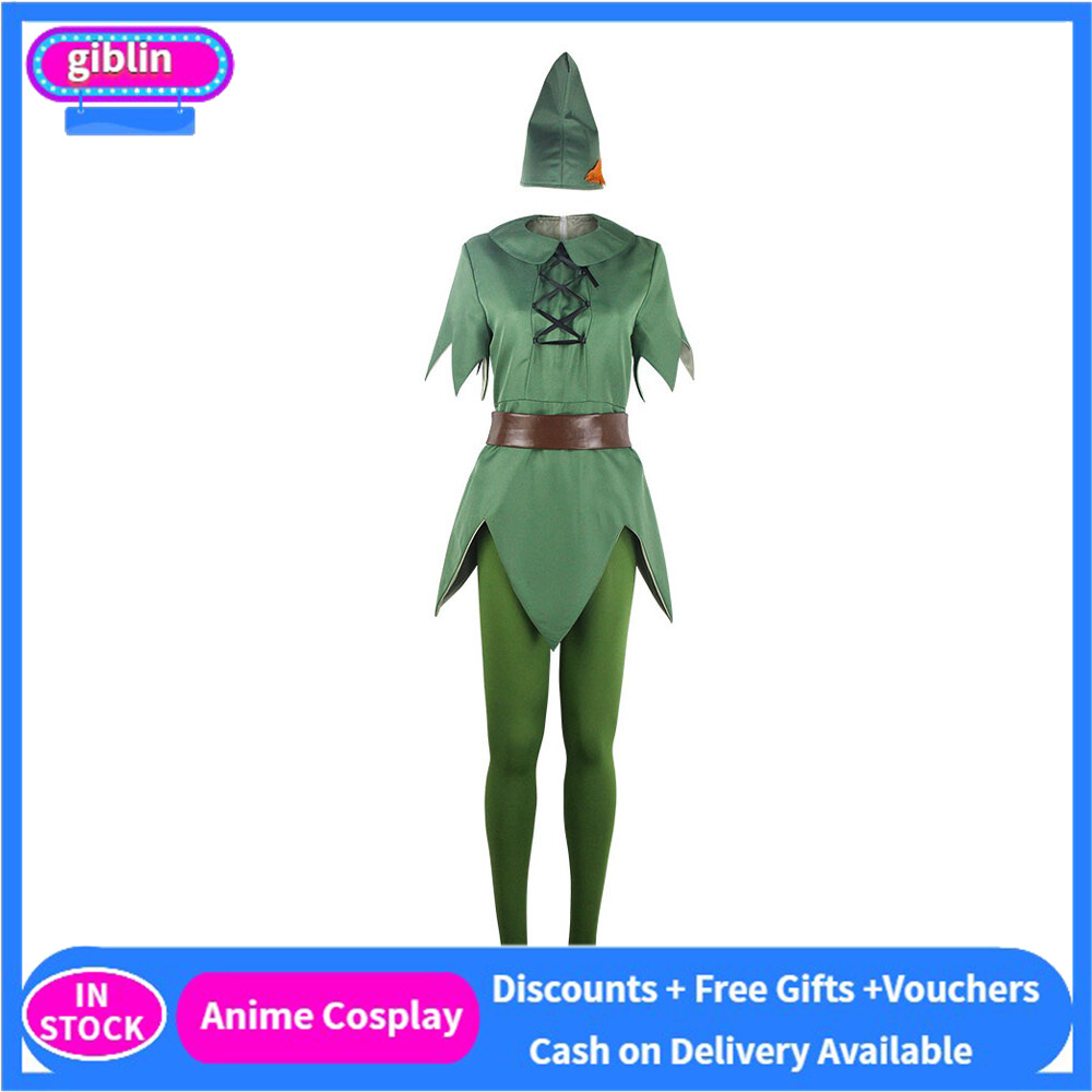 Peter Pan Cosplay Costume Jumpsuit Hat Belt Halloween Carnival Party