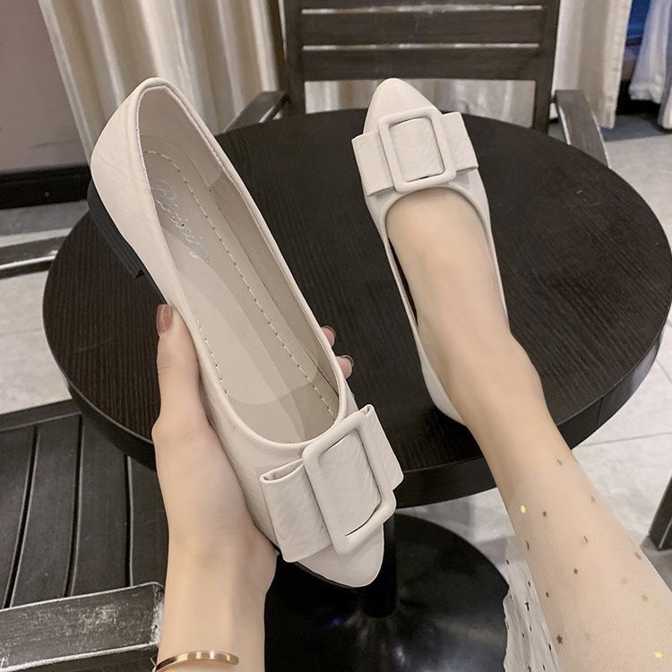 Giày nữ bệt mũi nhọn nơ vuông mã c16