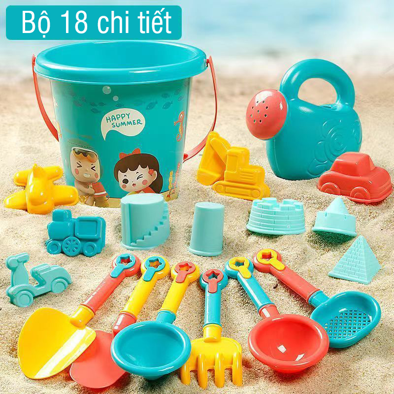 Bộ đồ chơi xô cát đi biển Xanh Happy Summer 18 chi tiết