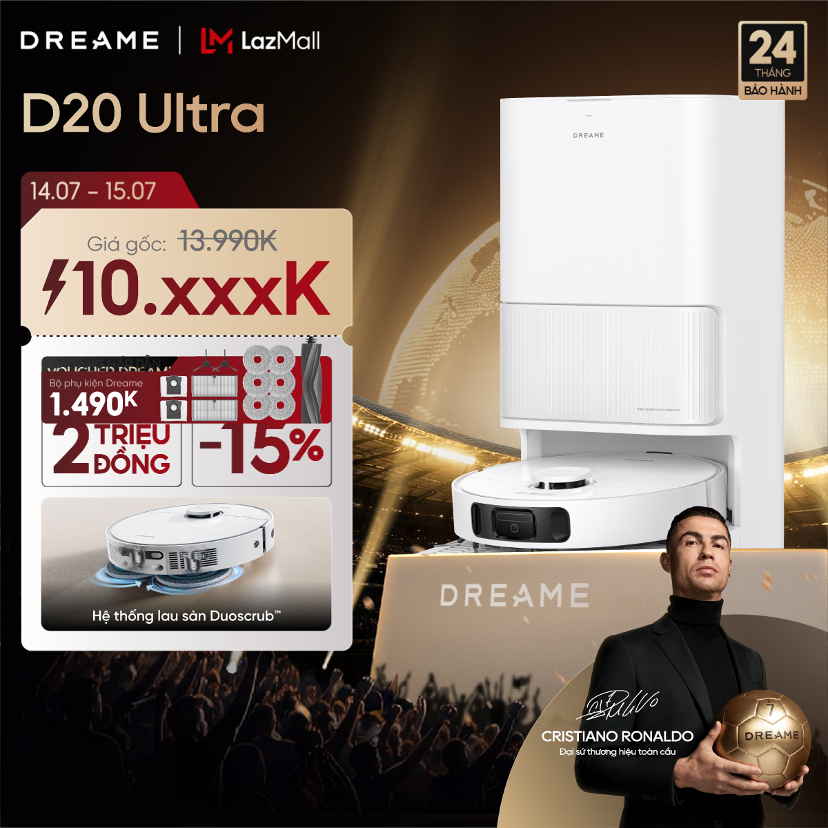 Robot hút bụi lau sàn Dreame D20 Ultra - Bản Quốc Tế - Bảo Hành 24 Tháng