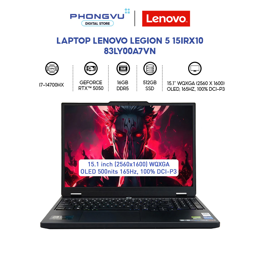 Laptop Lenovo Legion 5 15IRX10 - 83LY00A7VN (i7-14700HX/ GeForce RTX™ 5050/ 16GB/ 512GB/ Win 11 Home SL + Office) - Bảo hành 36 tháng