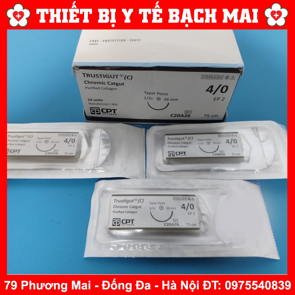 [Combo Hộp 24 Sợi] Chỉ Tự Tiêu CPT TRUSTIGUT C 3/0 4/0 CHROMIC CATGUT - Dùng Cho Cấy Chỉ Tự Tiêu sau 2-3 tuần